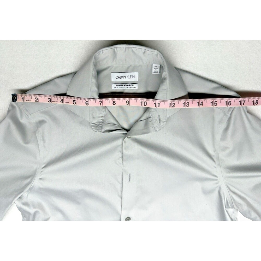 Calvin Klein Slim Fit Dress Shirt Mens 14.5 32/33 Gray Non Iron Stretch Flex - Picture 4 of 10